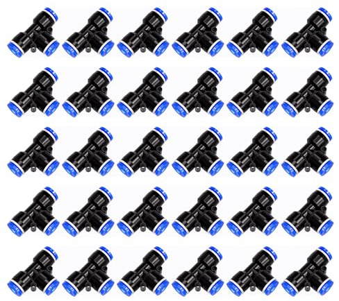 HAXIHA 30 Pezzi Connettore Pneumatico 4mm T-Type Raccordi pneumatici Raccordi a Pressione Kit Raccordi Pneumatici 3 vie Connettore Push-in Raccordi Rapidi Aria Compressa (PE-4)