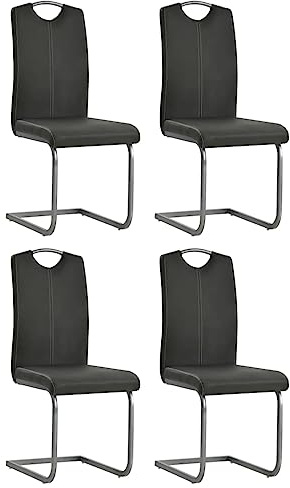 Mhdvray Freischwinger 4er Set Esszimmerstühle Grau Kunstleder Modern Schwingstühle mit Stahlgestell Gepolsterte Küchenstühle für Esszimmer und Konferenzraum 43x55x100 cm
