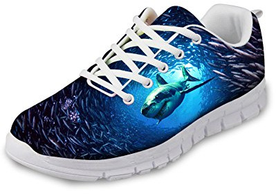 chaqlin Women&Men Running Shoes Underwater Animal Shark Wolf Pattern Sport Sneaker Fashion Lace up Trainers for Boy Girls Blue