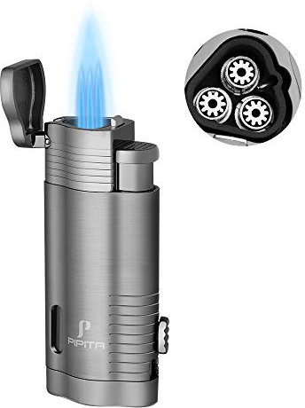 PIPITA Sturmfeuerzeug mit Jetflamme, Feuerzeug für Taschenlampe, 3 Jet-Stabfeuerzeug Nachfüllbar Gas Feuerzeug aus Zinklegierung mit Locher (Butan Nicht im)