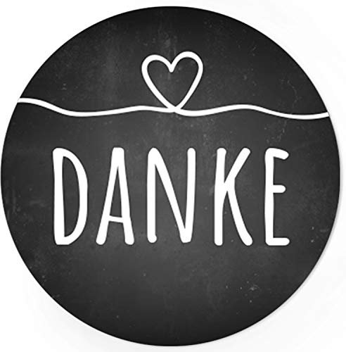 24 runde Design Etiketten - DANKE - Aufkleber passend für Hochzeit, Liebe, Geburtstag - Motiv: Tafel-Look mit Herz