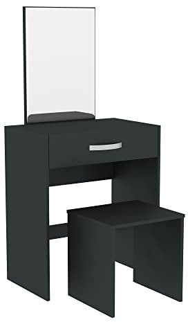 Vida Designs Dressing Table Isla 1 Drawer Mirror & Stool Bedroom Set Makeup Vanity Cosmetics Storage Desk Dresser Furniture Black