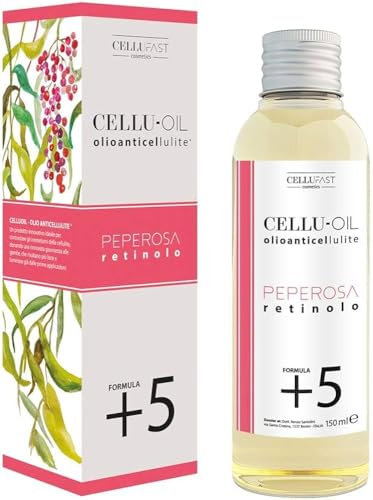 Olio AntiCellulite e AntiSmagliature con Formula Vegana (99% origine naturale) a base di Pepe Rosa e Argan, ideale per massaggi con coppetta anticellulite SlimCup