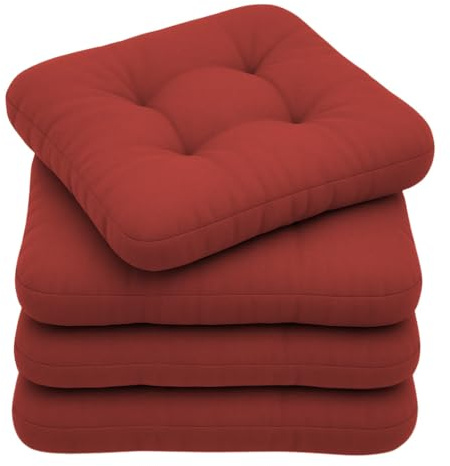chilly pilley® 4er Set Stuhlkissen mit Bindungen – Gepolsterte, Gesteppte Sitzkissen, Wasserabweisender Stoff, In 3 Größen erhältlich, Bequeme & Stilvolle Kissen (Dunkelrot, 45 x 45 cm 4er Set)