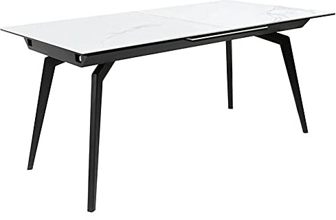 Meubletmoi Tisch aus Keramik, weiß, ausziehbar, Länge 160/210 cm, Füße aus Metall, Schwarz – modern – CAMILIA