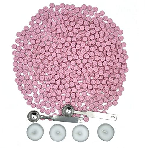600 Stück Siegelwachs Perlen Set, Sonnenblume Wachssiegelperlen mit 2 Schmelzlöffel und 4 Teelichtkerzen für Wachsstempel, Buchstabensiegel (Rosa)
