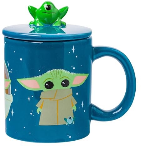 Silver Buffalo Star Wars The Mandalorian Grogu Ceramic Mug with Sculpted Frog Lid, 18 Ounces