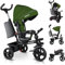 KIDIZ® Dreirad 5in1 Kinderdreirad mit Schubstange Lenksystem Stange ab 1 Jahr, Jogger vorwärts und Rückwärtsfahrt,Korb Tasche Getränkehalter Sonnendach Gummiräder Buggy Fahrrad Baby Klappbar, Khaki