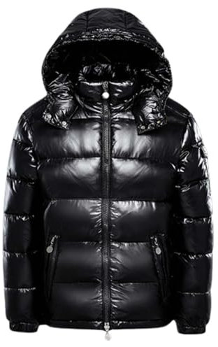 JUSHZ Daunenjacken für Herren, lässige Oberbekleidung, Streetwear, Kapuzenjacke, Cardigan mit Kapuze, Winter, glänzend, Damen, Paar, Outfit, verdickt, Schwarz , M