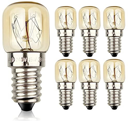 FOXNSK 6 Stück Backofenlampe 14W 300 Grad, E14 T22 230V Backofen Glühbirne, Dimmbar, 100lm, 2700K Warmes Weiß, 1200h, Backofenlampe Led für Salzlampe Kühlschrank Nähmaschine Weihnachtsstern