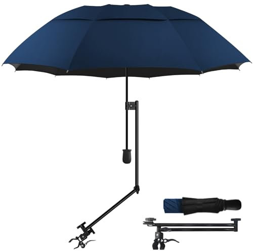 HOBVO UPF 50+ Golf Umbrella with Adjustable Universal Clamp Portable Umbrellas for Rain, Manual Open & Close, for Beach Chair, Golf Cart, Stroller, Bleacher, Patio (Bavy Blue, 43.3)