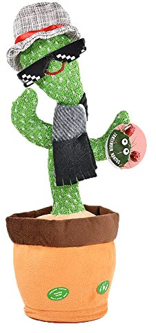 Kögler 76905 - Tanzender Kaktus mit Sonnenbrille und Schal, ca. 34 cm groß, nachsprechende Plüschfigur mit Wiedergabefunktion, plappert alles witzig nach und bewegt sich