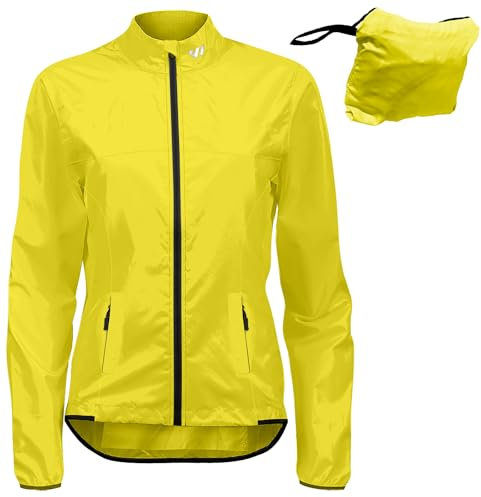 Wulibike Fahrradjacke Damen Windbreaker Leichtgewicht Laufjacken Atmungsaktiv Schnell Trocknend Radfahren-Jacken Mit 3 Taschen Gelb M