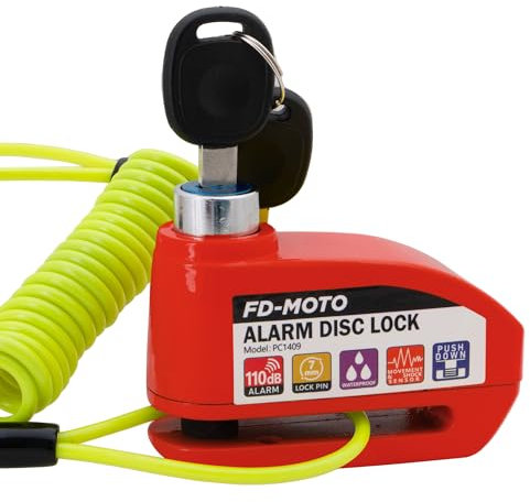 FD-MOTO Alarm Disc Lock & Reminder Cable Red
