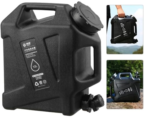 Starnearby Bidon d'eau avec Robinet 10L-25L, Réservoir d'eau Potable, Jerrican Alimentaire Camping, Conteneur d'eau sans BPA avec Robinet Amovible pour Camping, Randonnée, Barbecue, Pêche (12L Noir)