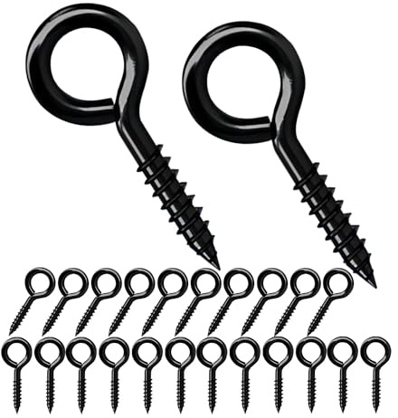 Qrity 20 tornillos de ojal, gancho autorroscante de 16 mm, tornillo de anillo, gancho de techo, perno de ojal, clavo de agujero, color negro