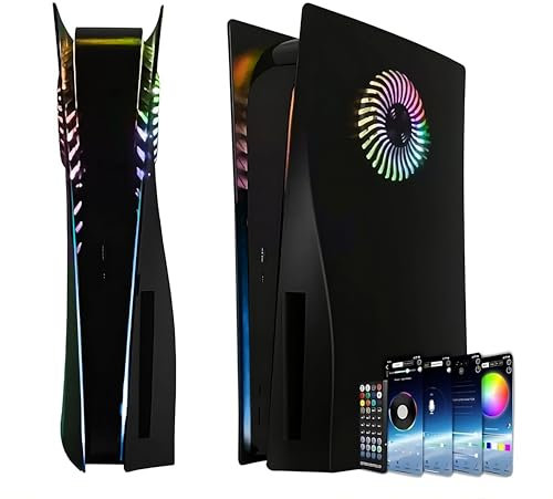 Faceplate for PS5 Side Shell Plates PlayStation 5 Disc Edition Console Replacement Accessory Case Cover Black Plate Anti-Scratch Dust Cover Skin Protector (Black with LEDs)