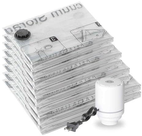SUOCO Sacs de Rangement Sous Vide 8 Combo avec Pompe Électrique de Compression Étanches Gain de Place pour Vêtements, Literie, Couettes, Sacs Sous Vide pour Maison