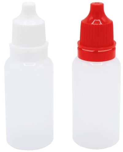 XIWENQUKU 2Pcs 15ml/0.5oz Plastic Dropper Bottles, Empty Squeezable Portable Travel Eye Liquid Dropper Mini Small Refillable Containers with Cap and Plug, White/Red