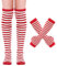 Mayoii Oberschenkelhohe Socken, fingerlose Handschuhe, Set, lange Socken für Damen und Mädchen, Arm- und Beinwärmer, Rot/Weiß, gestreift, Einheitsgröße