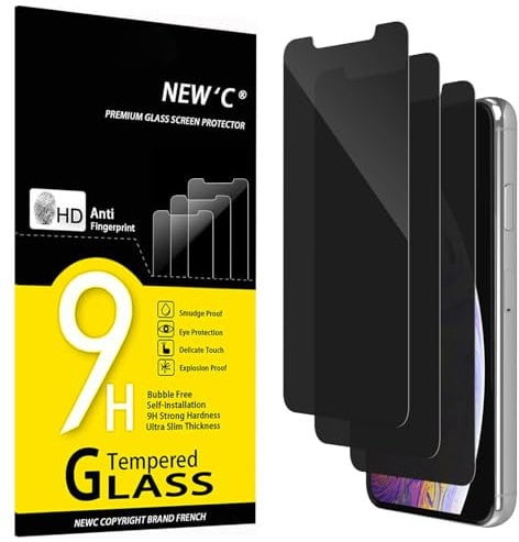 NEW'C 3 Pack Privacy for iPhone 11 Pro Max, iPhone XS Max Screen Protector (6.5), Enhanced 28-Degree Privacy Angle, Ultra Durable 9H Hardness, Bubble-Free