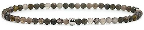 Echtes Silberobsidian Edelstein Armband mit facettierten 3mm Perlen - verschiedene Längen - Heilstein Schutzstein Edelsteinarmband Glücksbringer Talisman Geschenk (Silberobs., 18CM)