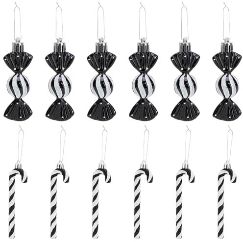 12 Stücke Zuckerstangen Weihnachten Deko, Weihnachtsdeko Schwarz Weiß Weihnachtsbaum Deko Weihnachtskugeln Baumschmuck Weihnachten, Candy Hanging Christmas Decorations
