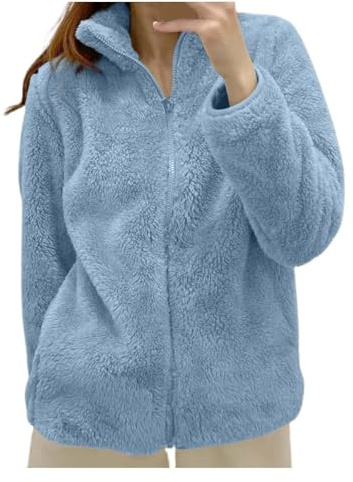 winter jackets for women uk long waterproof jackets for women uk winter Fleece Winter Jackets for Women UK Warm Soft Fluffy Coats Causal Solid Color Long Sleeve Full Zip Jacket Elegant Callor Lapel