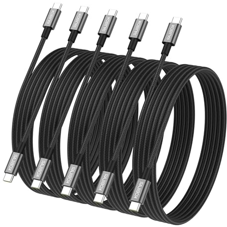 Kobilar USB C to USB C Cable 100W 5-Pack 2M, PD 3.0 Super Fast Charging Cord with E-MAKER Chip, Nylon Braided for iPhone 17/16 Pro Max, iPad Pro, Samsung Galaxy, MacBook, Switch and More