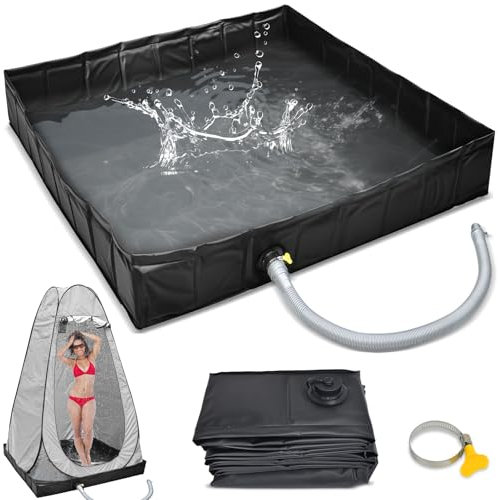 SCNZD Base Doccia Pieghevole, Grande Base Doccia da Campeggio 104x104x13cm Piatto Doccia Portatile con Tubo di Scarico, Vassoio Tenda da Campeggio all'aperto