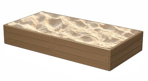 Sabbiera in plastica da giardino, in finto legno, 149 x 75,5 x 25 cm, per esterni, fai da te, colore marrone, facile da montare, perfetta per primavera e estate