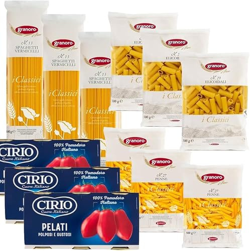 9 Pâtes Granoro Gr 500 + 3 Tomates Pelées Cirio 400 x 3 | OFFRE SPÉCIALE Coffret | Produits italiens