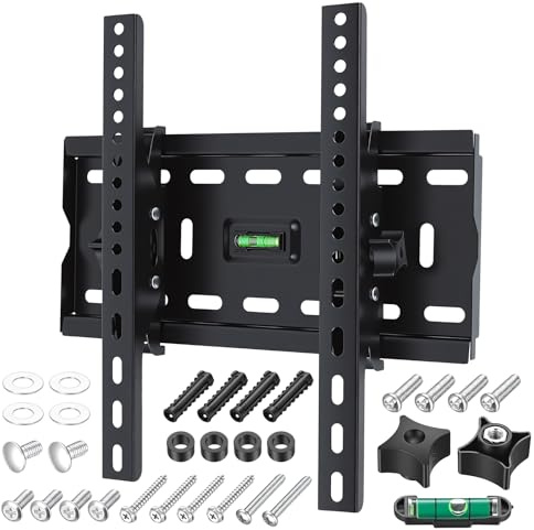 Soporte TV Pared 15 Pulgadas a 55 Pulgadas, Soporte TV Pared Inclinable para Monitores Planos y Curvos LED, LCD y OLED, VESA Máximo 300 x 300 mm, Incluye Tornillos y Accesorios