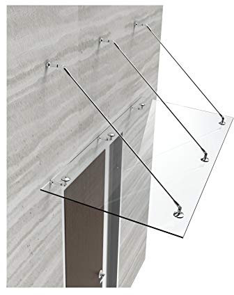 Glasvordach Vordach Türvordach Türdach 200x90 cm aus 13,14 mm starkem Verbundsicherheitsglas (VSG) mit 3 Halterungen aus Hochwertigen V2A Edelstahlbeschlägen … (Klarglas)