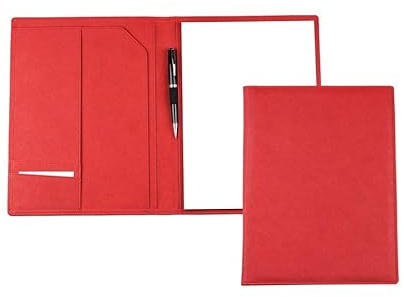 DELMON VARONE - Personalisierbare Schreibmappe DIN A4 aus Saffiano Lederimitat rot, Organizer Konferenzmappe mit Notizblock, Stiftschlaufe & Steckfächer, Klassische Businessmappe in Kunstleder