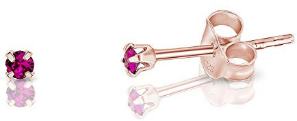 Pendientes Mujer Plata de Ley 925 Chapados Oro Rosa con Cristal Swarovski 2 mm - Pendientes Mujer Fucsia - Aretes Mujer de Colores - Pendientes Oro Rosa
