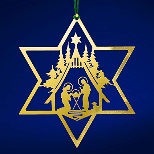 SIKORA BS-MS Traditionelle Christbaumschmuck Weihnachtsbaum Anhänger aus Messing - 28 Modelle wählbar, BS-MS:No.07 Stern Krippe H ca 8.5 cm