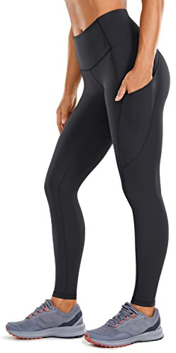 CRZ YOGA Damen Naked Feeling Sport Leggings mit Taschen High Waist Sporthose Gym Blickdicht Yogahose - 64cm Tinte grau 38