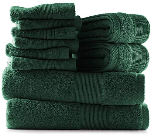 Hearth & Harbor 100% Ring Spun Cotton Bath Towels for bathroom - Luxury Bathroom Towels - Soft & Highly Absorbent Bath Towels Set, 10 Piece Set (2 Bath Towels, 2 Hand Towels, 6 Washcloths) - Green