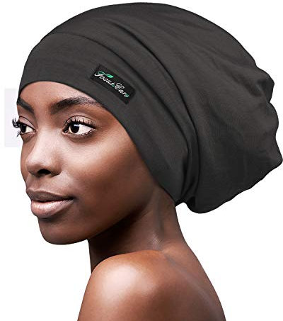 Mit Satin gefütterte Schlafmütze für lockiges Haar, seidig, verstellbar, Dunkelgrau