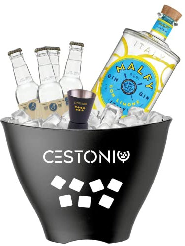 Malfy Limone confezione regalo gin | Cestonic, Box Regalo per gli amanti del Gin Tonic! | Kit con Spezie, acqua tonica e set accessori!