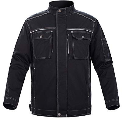 YJKJ Schweißerjacke, Jacke Arbeitsjacke, Reflektierender Streifen Verbrühungshemmend Schmutzabweisend Schwarz Schweißer, Fabrik, BAU, Autoreparatur,A,L