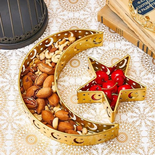 BFYDOAA - Plateau de service pour le Ramadan et l’Aïd - Lune et étoile - Décoration rustique