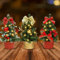 Belle Vous Künstliche Mini Weihnachtsbaum Dekoration Gold und Rot mit LED (3 Stück) - 20 cm - Mini Tannenbaum Dekoriert mit Beeren, Tannenzapfen & Schleifen für Haus, Tisch und Wohnzimmer