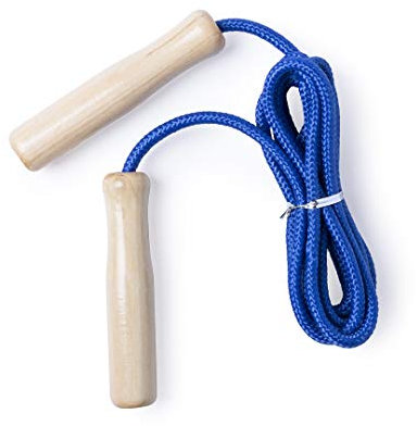 Springseil in lustigen Farben 260 cm Verstellbares Seil mit lackiertem Holzgriff, Skipping Rope Kids, verstellbares Cotton Jumping Rope mit Holzgriff für Jungen und Mädchen (Blau)