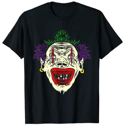 Gruseliger hässlicher Clown mit Ohrringen faulen Zähnen T-Shirt