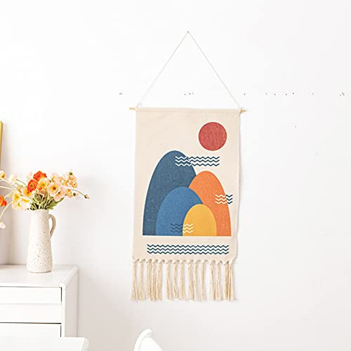 Ricemru Boho Wandbehang Sonne Gebirge Klein Weben Bunt Wandteppich Berglandschaft Natur Landschaft Abstrakte Kunst Wandtuch Wanddeko Tapestries Wall Hanging für Schlafzimmer Wohnzimmer