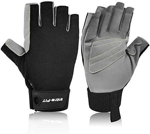 Intra-FIT Kletterhandschuhe Half-Fingerhandschuhe Kunstleder Arbeitshandschuhe Abriebschutz Kletter-Sporthandschuhe Seilhandschuhe für Abseilen, Bergsteigen, Abenteuer, Outdoor-Sport,Rettung