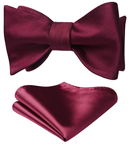 HISDERN Fliege Herren Dunkelrote Fliege Mit Einstecktuch Set Einfarbig Selbstbinder Fliegen-Sets Für Festival Weihnachten Hochzeit Party,Dunkelrote