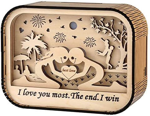 DRMFLE 3D I Love You Gifts for Her Him Birthday Gift Anniversary Present for Husband Wife Boyfriend Girlfriend Wooden Crafts Desktop Ornament with Light for Office Home I Love You Most The End I Win